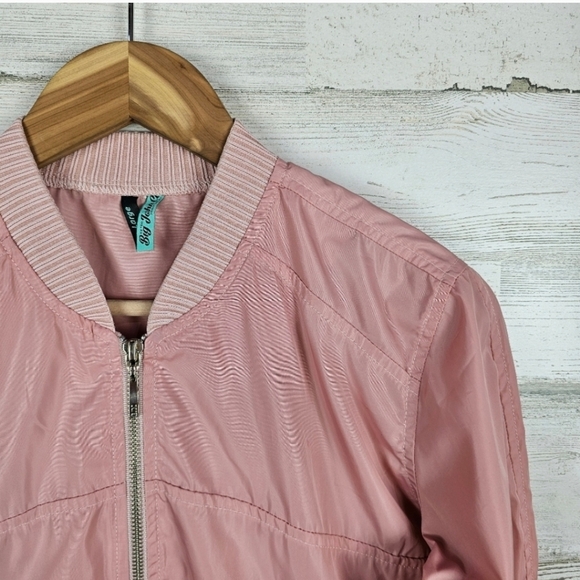 Big John Bomber Jacket Sz Large Pink Zip Front Japanese Ribbed Knit Casual Chic - Picture 8 of 15